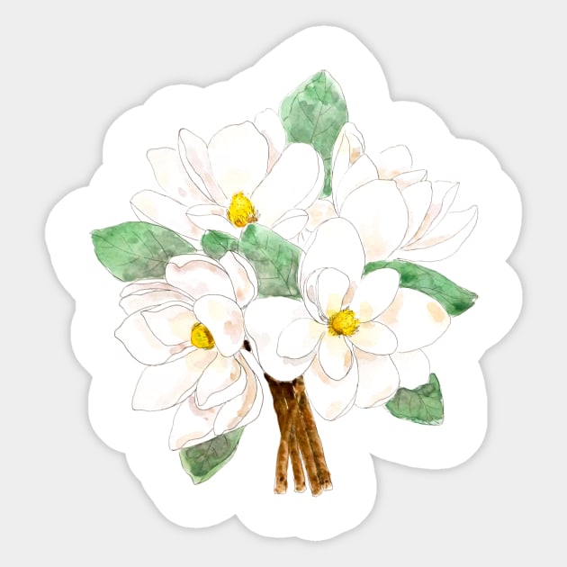 white magnolia bouquet flowers  ink and watercolor Sticker by colorandcolor